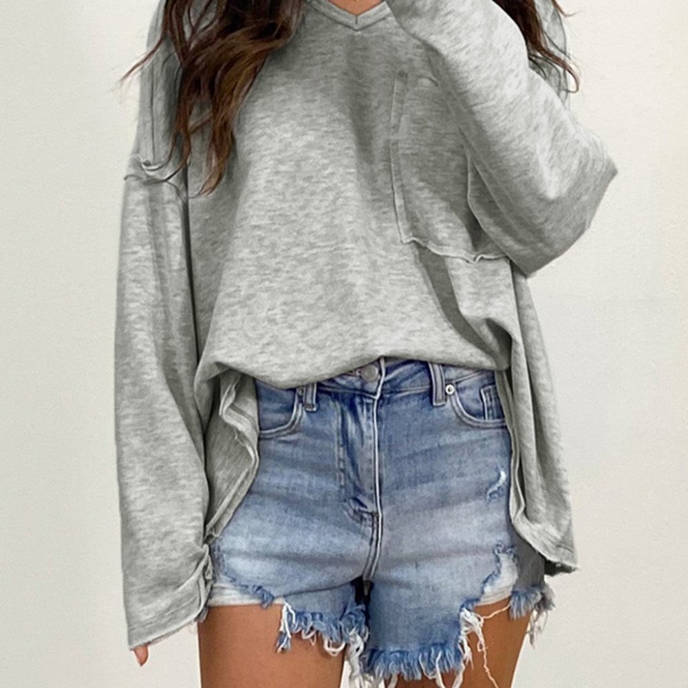 𝅺oversized Drop Sleeve Top with Pocket 😍 - Picture 2 of 6